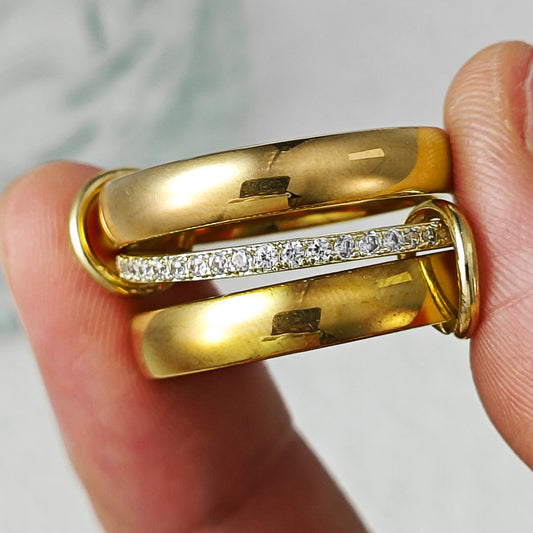 Luckacco Stainless Steel Spinelli Ring For Women Men Fashion New Gold Color Zircon Three-Piece Set Stacking Rings Finger Jewelry Gifts