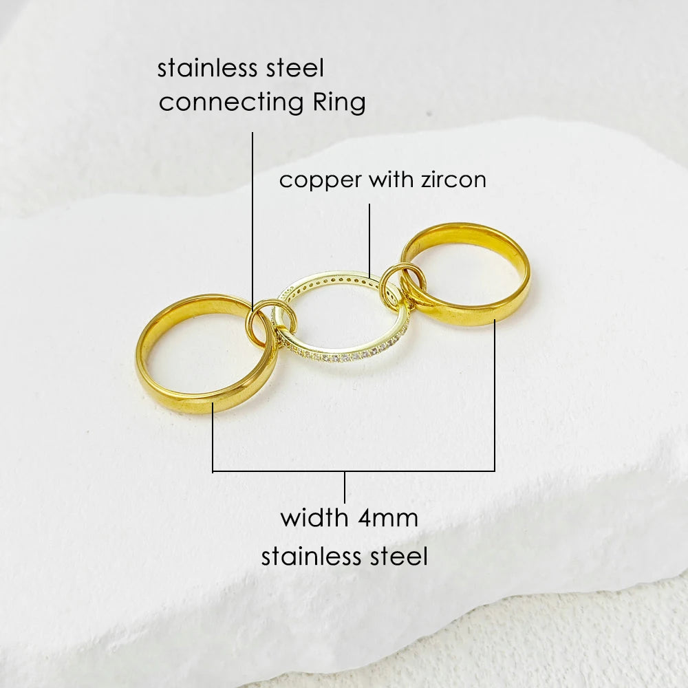 luckacco stainless steel spinelli ring for women men fashion new gold color zircon three-piece set stacking rings finger jewelry gifts