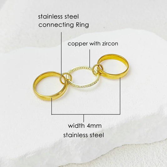 Luckacco Stainless Steel Spinelli Ring For Women Men Fashion New Gold Color Zircon Three-Piece Set Stacking Rings Finger Jewelry Gifts