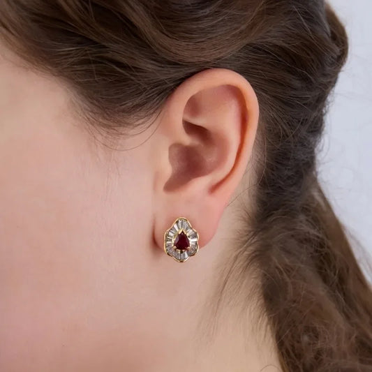 Luckacco Luxury Super Shiny White Zirconia Vintage Synthetic Gemstone Earrings for Women Gorgeous Elegant Party Jewellery Accessories