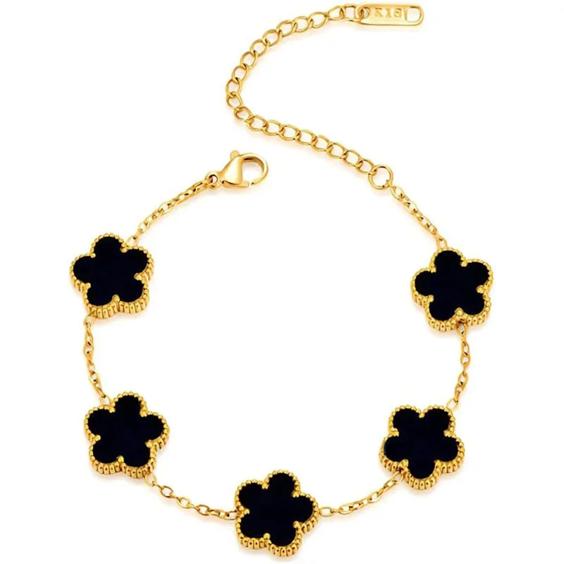 luckacco 14k gold plated five-leaf clover link bracelets white black blue gold red green lucky bracelets jewelry gifts trendy for women