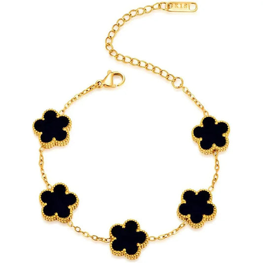 Luckacco 14K Gold Plated Five-leaf Clover Link Bracelets White Black Blue Gold Red Green Lucky Bracelets Jewelry Gifts Trendy for Women