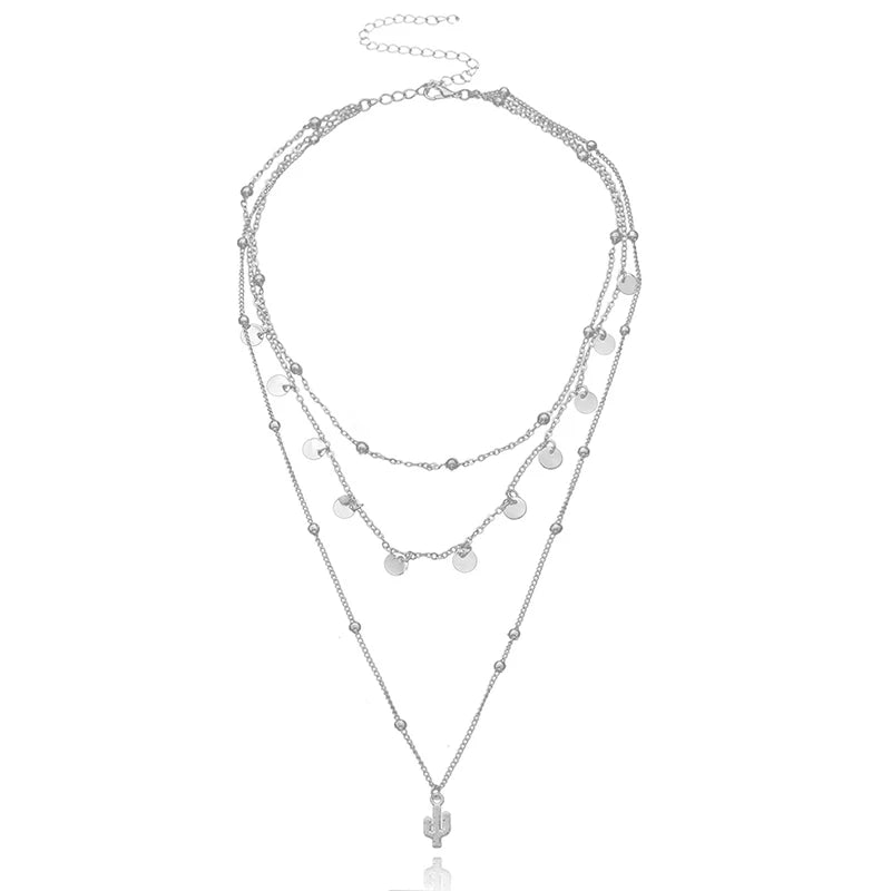 luckacco new 925 sterling silver triple layer necklace plant round piece choker exquisite clavicle chain send women's fine accessories