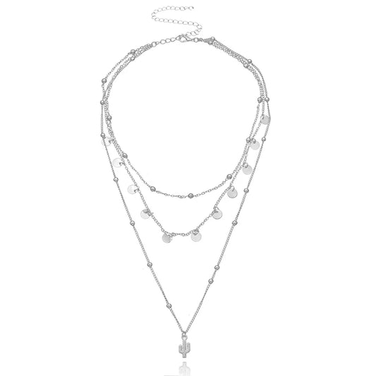 Luckacco New 925 Sterling Silver Triple Layer Necklace Plant Round Piece Choker Exquisite Clavicle Chain Send Women's Fine Accessories