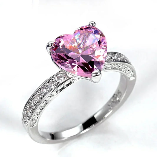 Luckacco Style Pink Sparkling Zircon Princess Square Engagement Ring for Ladies and Girlfriends Luxury Proposal  Gift Fashion Jewelry