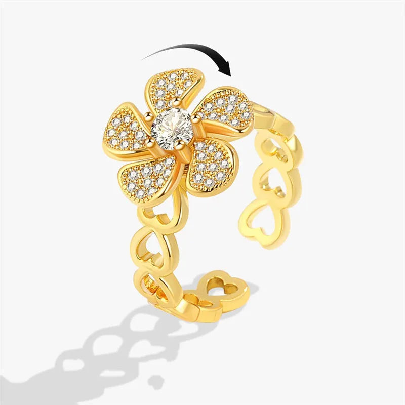 luckacco ethnic mandala flower finger rings for women girls rotating rose sun planet anxiety knuckle ring anti stress jewelry