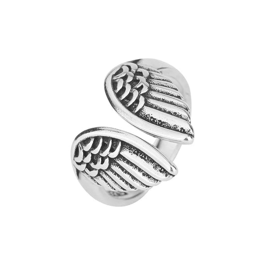 Luckacco Sam Panda 925 Sterling Silver Rings For Women Men Fine Jewelry Finger Adjustable Open Wing Shape Ring For Party Birthday Gift