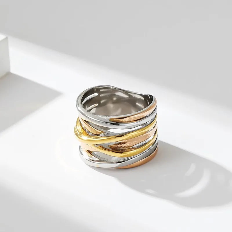 luckacco stainless steel multilayer cross wide band ring for women men size 6-11