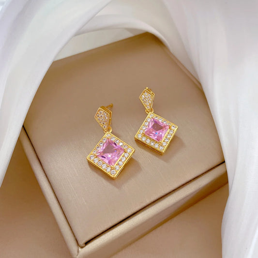 Luckacco Exquisite Geometry Square Necklace Earrings Jewelry Set Charm Ladies Jewelry Fashion Bridal Accessory Set Romantic Gift