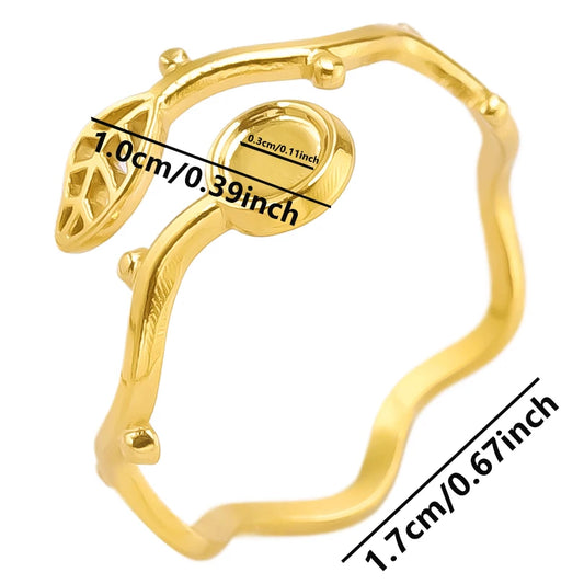 Luckacco Oval Square Leaf Heart Sun Base Open Adjustable Ring DIY Rhinestone Oil Drop Stainless Steel Rings For Women Men Jewelry Bagues
