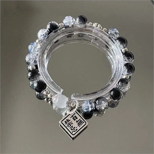 Luckacco 2024 New Trendy Red Crystal Beaded Bracelets for Women Simple Tassel Handmade Beads Fox Pendant Bracelets Jewelry Accessories