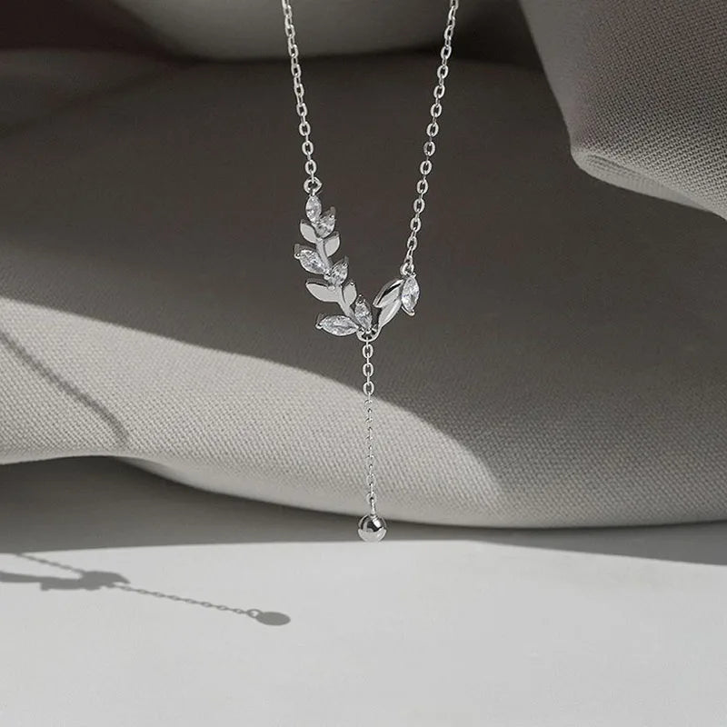 luckacco 925 sterling silver tree branch necklace simple charm zirconia botanical pendant choker birthday party gift ladies fine jewelry