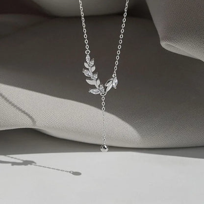 Luckacco 925 Sterling Silver Tree Branch Necklace Simple Charm Zirconia Botanical Pendant Choker Birthday Party Gift Ladies Fine Jewelry