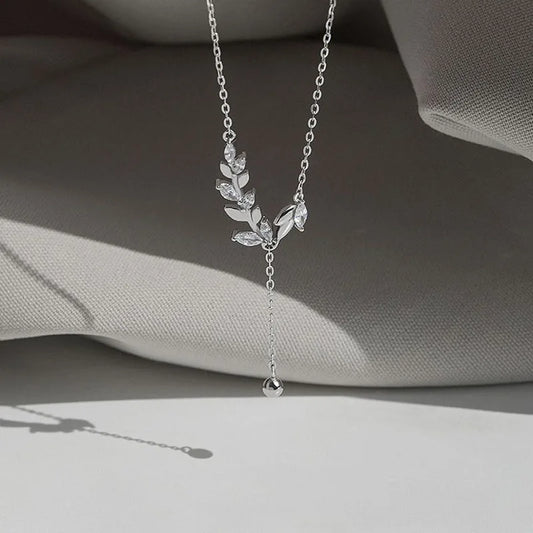 Luckacco 925 Sterling Silver Tree Branch Necklace Simple Charm Zirconia Botanical Pendant Choker Birthday Party Gift Ladies Fine Jewelry
