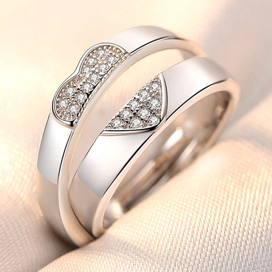 Luckacco 2Pcs/sets Geometric Love Heart Zircon Rings Paired Rings for Couple Promise Matching Wedding Ring Set Senior Designer Jewelry