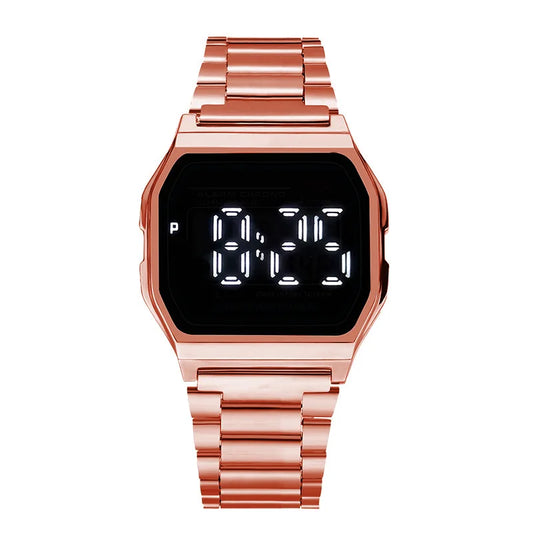 Luckacco Luxury Gold Silver Sports Military Watches Men Women LED Digital Wristwatches Retro F91W Steel Band Electronic Watch Wrist Clock