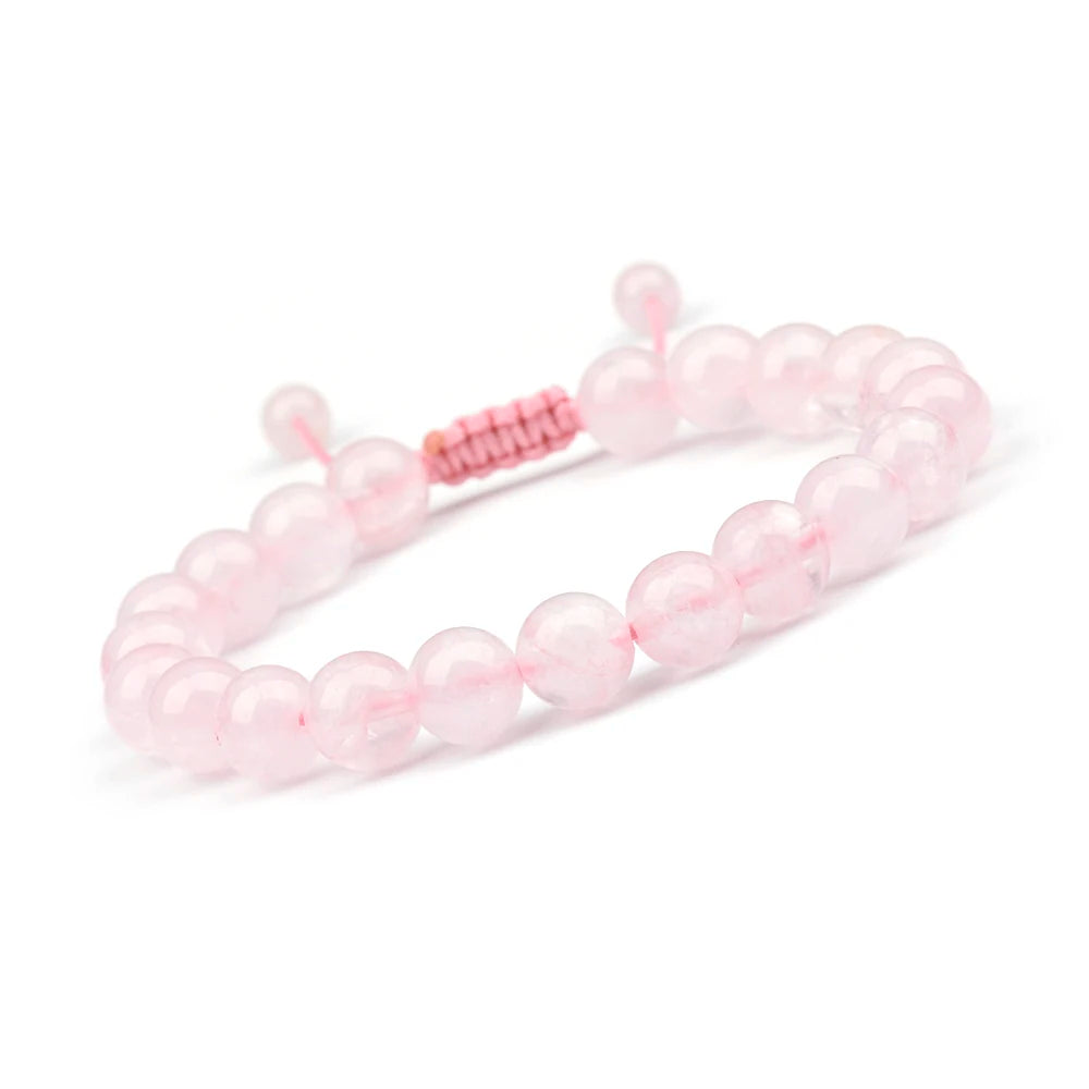 luckacco 1p 8mm rose quartz amethyst sunstone moonstone braided ajustable beaded bracelet natural gem crystal energy gift for men women
