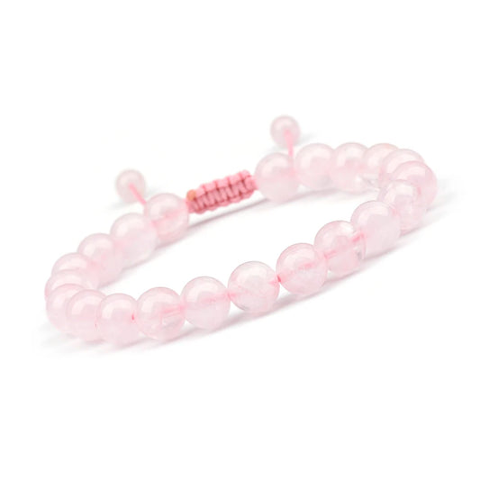 Luckacco 1p 8mm Rose Quartz Amethyst Sunstone Moonstone Braided Ajustable Beaded Bracelet Natural Gem Crystal Energy gift for men women
