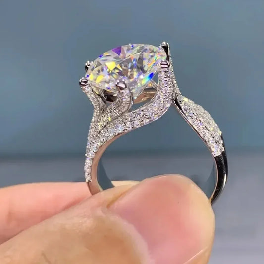 Luckacco Trendy Silver Color Claws Design Big Crystal Wedding Rings for Women Cubic Zirconia Charms Bridal Engagement Ring Jewelry Gift