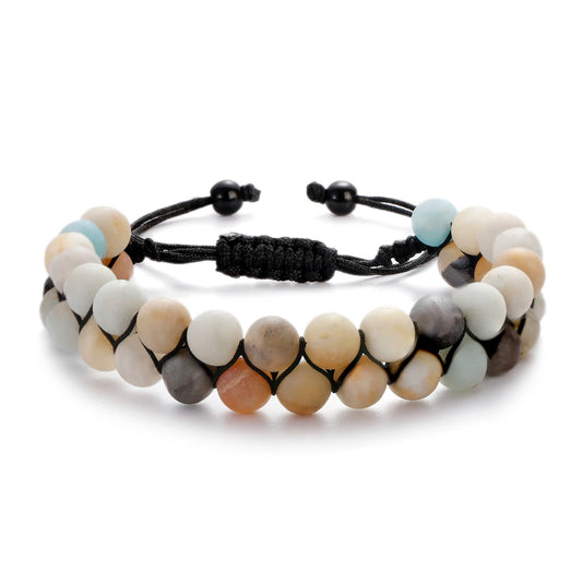 Luckacco Fashion Men Tiger Eye Natutal Stone Beaded Braided Bracelet Bangles Handmade Double Layer Lapis Lazuli Bracelets Hommes
