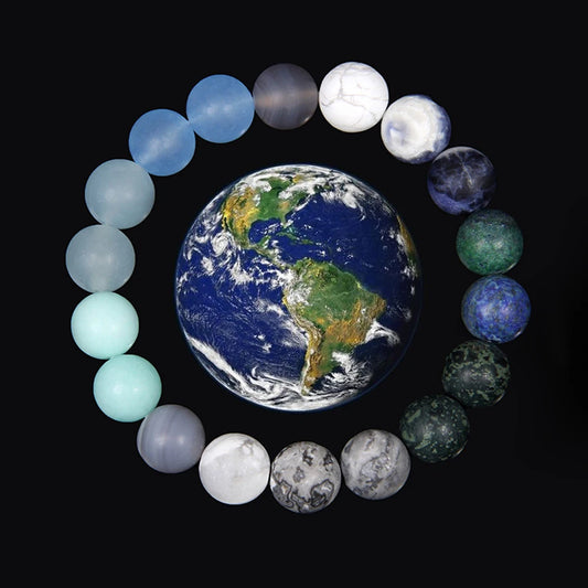 Luckacco 2024 New Universe Galaxy Bracelet Simple 10MM Natural Sodalite Turquoises Stone Bead Bangle Planet Solar System Earth Mars Gift