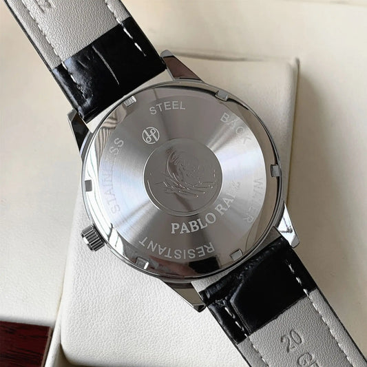 Luckacco Top Brand Men's Watch Simple Business Waterproof Calendar Leather Strap Male Fashion Quartz Watches Gift: Box, Spare Battery