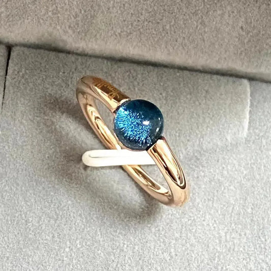 Luckacco 6mm Simple Round Ring Starry Sky Style Ring Blue Crystal Ring For Women Fashion Jewelry Party Gift