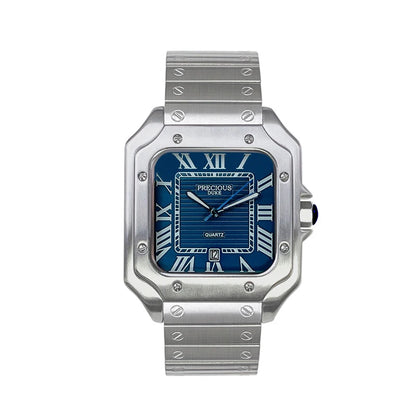 Luckacco 2025 Men's Luxury Square Quartz Watch Stainless Steel Rubber Band Roman Numeral Calendar Watch British Brand Watch