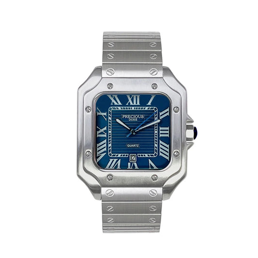 Luckacco 2025 Men's Luxury Square Quartz Watch Stainless Steel Rubber Band Roman Numeral Calendar Watch British Brand Watch