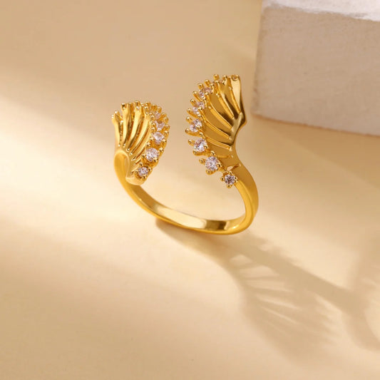 Luckacco Luxury Zircon Geometric Rings for Women Gold Color Adjustable  Stainless Steel Heart Flower Ring Wedding Fashion Jewelry Gift