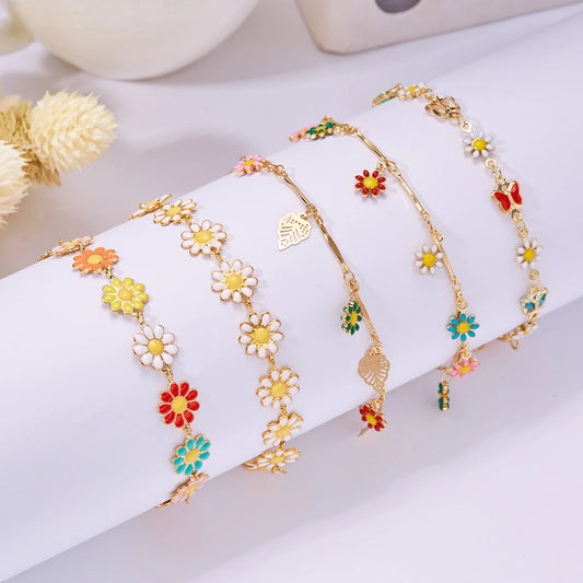 Luckacco Fashion Sweet Flower Daisy Bracelet for Women Girl Y2K Accessories Handmade Colorful Beads Bracelet Boho Summer Pulseras Jewelry