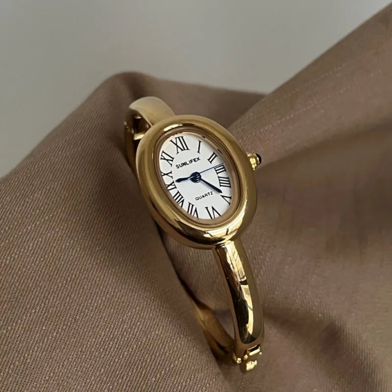 luckacco famous brand women quartz watch fashion luxury gold wristwatch gift ladies rome dial bracelet watch  clock