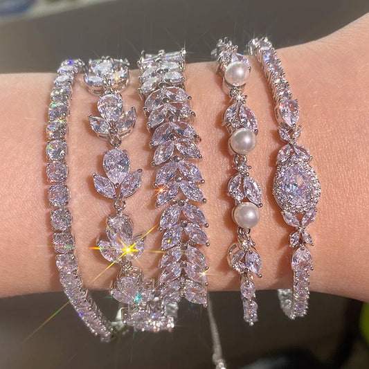 Luckacco Uilz New Classic Cubic Zirconia Water Drop Bracelet Bangle for Women Tennis Chain Wedding Dinner Party Birthday Wedding Jewelry