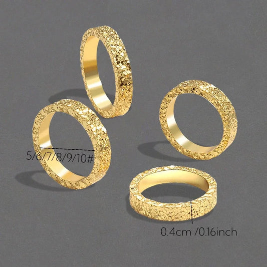 Luckacco Stainless Steel 4mm Broken Ice Rings Women Size 5/6/7/8/9/10# Gold Color Bling Finger Ring Wedding Band Jewelry Girlfriend Gifts