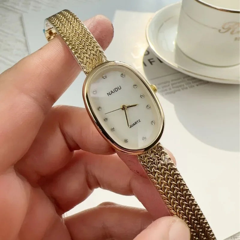luckacco new brand quartz watch for women luxury gift oval dial rhinestone watch adjustable stainless steel strap wristwatches