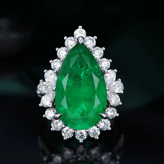 Luckacco Luxury Water Drop Lab Emerald Sapphire Open Ring Exquisite Silver 925 Banquet Finger Rings Valentine's Day Gifts