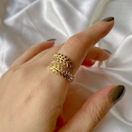 Luckacco Skyrim New In Wheat Ears Leaf Ring Boho Stainless Steel Gold Color Open Women Rings 2025 Trendy Jewelry Valentine Gift