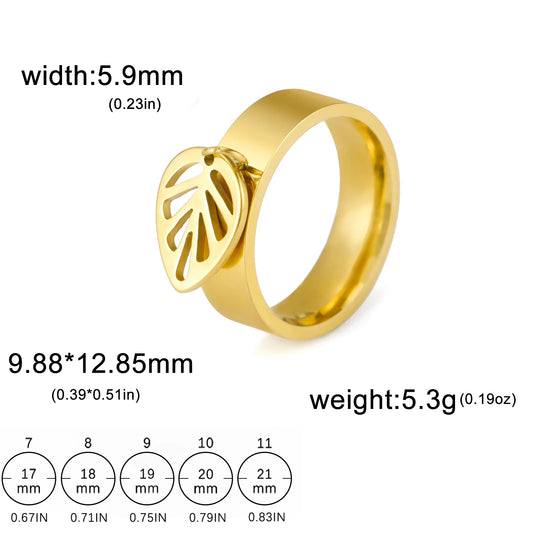 Luckacco Unift Women Stainless Steel Charms Rings Flower Leaf Spider Paw Pendant Finger Ring Fashion Minimalist Couple Jewelry