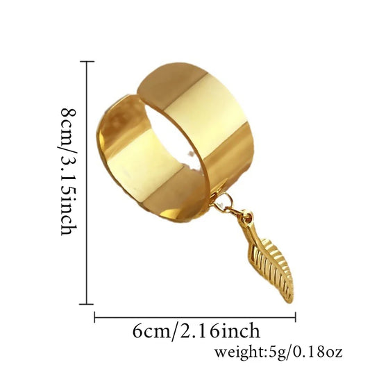 Luckacco European and American Stainless Steel Pendant Ring for Women Light Luxury Mix Style Round Star Feather Charm Ring Party Jewelry