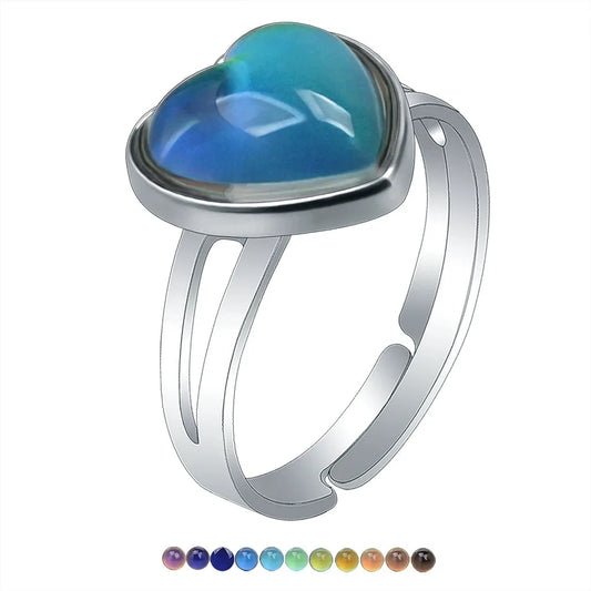 Luckacco Vintage Peach Heart Love Gem Temperature Sensing Change Color Mood Ring Jewelry Halloween Rings for Women