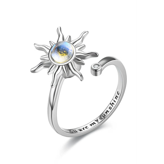 Luckacco Titanium Stainless Steel Ring For Women Rotate Rotating Anxiety Fidget Adjustable Rings Silver Color Jewelry Lovely Flower Bee