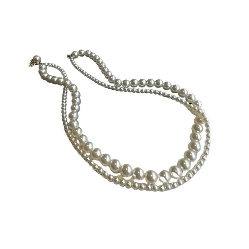 luckacco stacked wearing double-layered pearl necklace women's simple design clavicle chains elegant short choker jewelry for party
