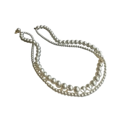 Luckacco Stacked Wearing Double-layered Pearl Necklace Women's Simple Design Clavicle Chains Elegant Short Choker Jewelry for Party
