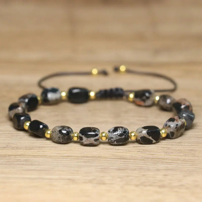 luckacco natural stone beaded bracelet, adjustable handcrafted bracelet, bohemian style, having the effect of calming the body and mind