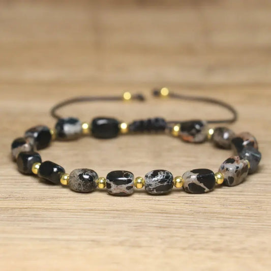Luckacco Natural Stone Beaded Bracelet, Adjustable Handcrafted Bracelet, Bohemian Style, Having the Effect of Calming the Body and Mind