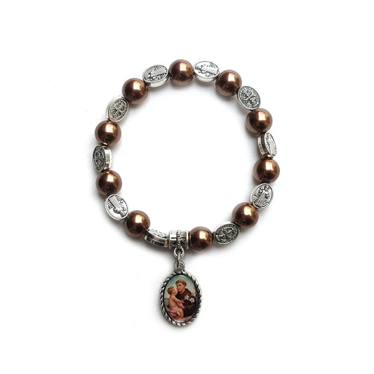 Luckacco Holy Father Mother Pendant Glass Pearl Beads Strand Elastic Bracelet For Men Women Religious Jewelry