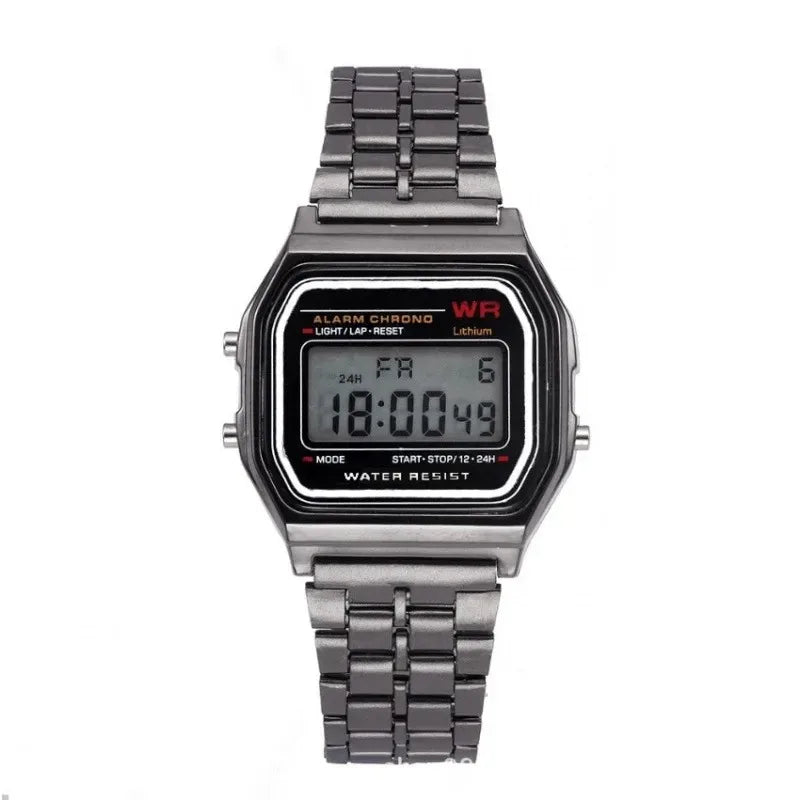luckacco fashion mens watch digital led luxury stainless steel square wristwatch electronic watches for men female clock reloj hombre