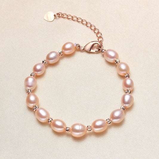 Luckacco 5-6mm Small Rice Pearl Strand Bracelets for Women Sweet Real Mixed Baroque Pearls Elegant Natural Freshwater Pearl Bracelets