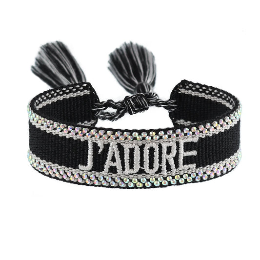 Luckacco Rhinestone Embroidery Woven Bracelets Adjustable Rope Stackable Bangle For Women