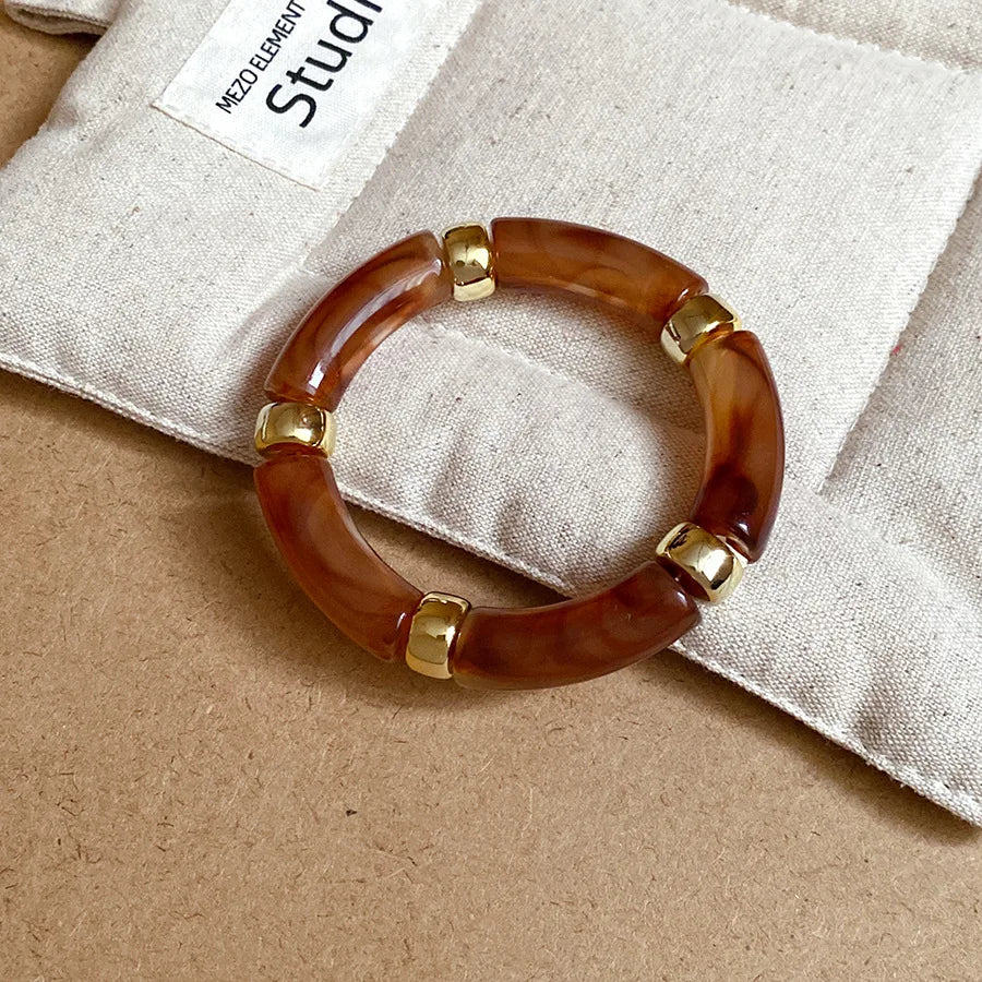 luckacco splicing bamboo tube acrylic smudging bangles for women men fashion geometric elastic bracelets bangles jewelry couple gifts f